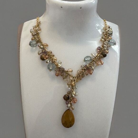 -NECKLACE & EARRING SET VTG Avon 80s Gold Tone Tiger Eye Fish Hook - Picture 8 of 16